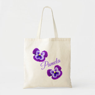 Bolso De Tela Pamela, Nombre, Con Violetas Moradas,