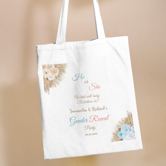 Bolso De Tela Pampas Grass Elegant Gender Revelan Baby Shower (Subido por el creador)