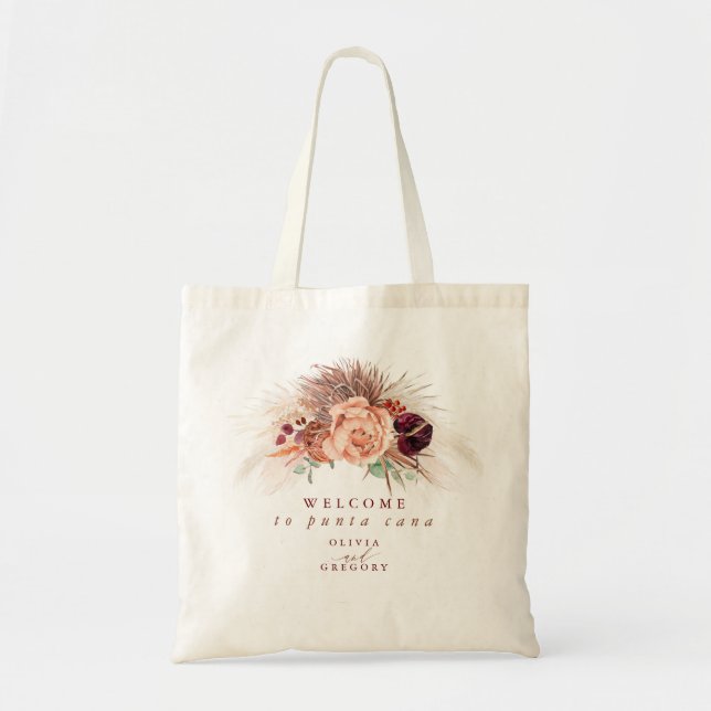 Bolso De Tela Pampas Grass Floral Terracotta Boda (Frente)