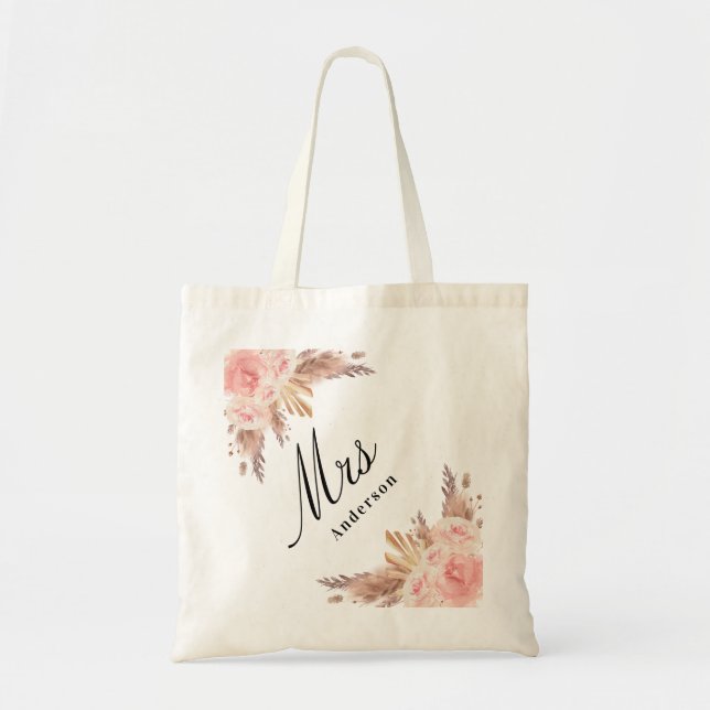 Bolso De Tela Pampas hierba rosa oro floral de novia blanca mrs (Frente)