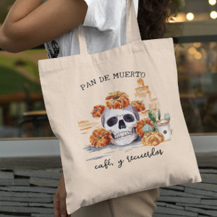 Bolso De Tela Pan de Muerto Café y Recuerdos Día de Muertos