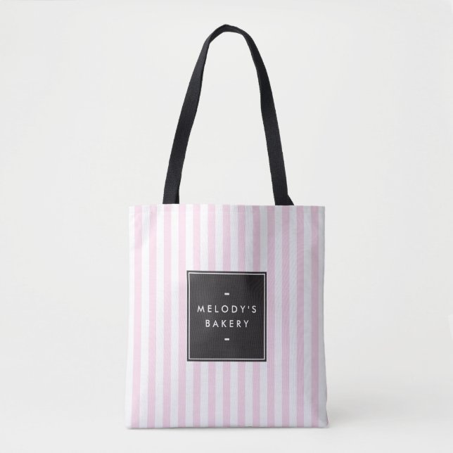 Bolso De Tela Panadería de rayas blancas y rosadas retro (Anverso)