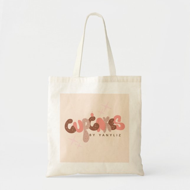 Bolso De Tela Panadería  Letra a Mano Cupcake  Negocio  (Frente)