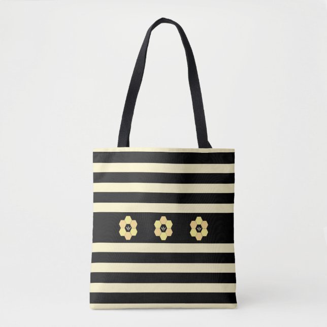 Bolso De Tela Panal de Abejas en Rayas (Anverso)