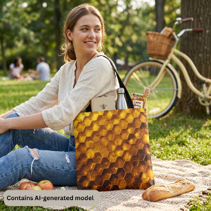 Bolso De Tela Panal de Miel Ámbar Dorado: Hexágono de Colmena de