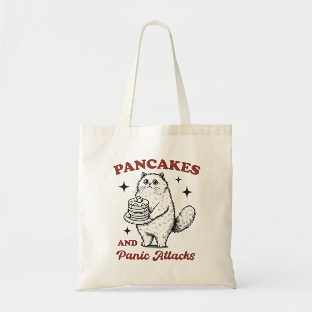 Bolso De Tela Pancakes and panic attacks funny cat (Frente)