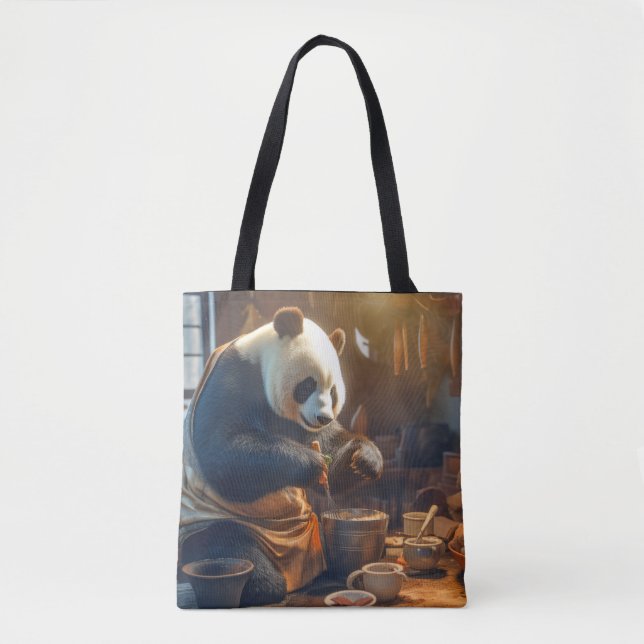 Bolso De Tela Panda Bear Animal Fun Cocina Cocina Happy Time (Anverso)