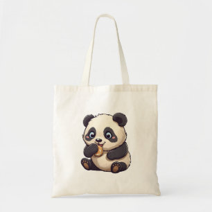 Bolso De Tela Panda comiendo una galleta