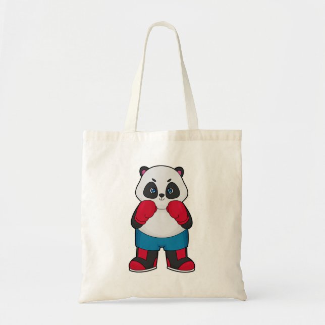 Bolso De Tela Panda como boxeador con guantes de boxeo (Frente)