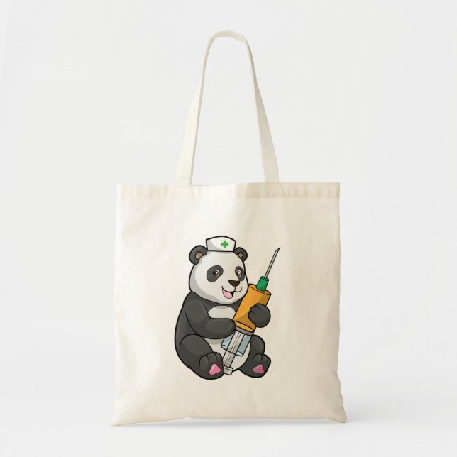 Bolso De Tela Panda como enfermera con jeringas (Frente)