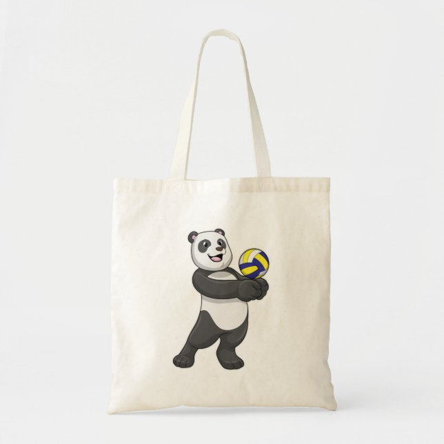 Bolso De Tela Panda como jugador de voleibol con voleibol (Frente)