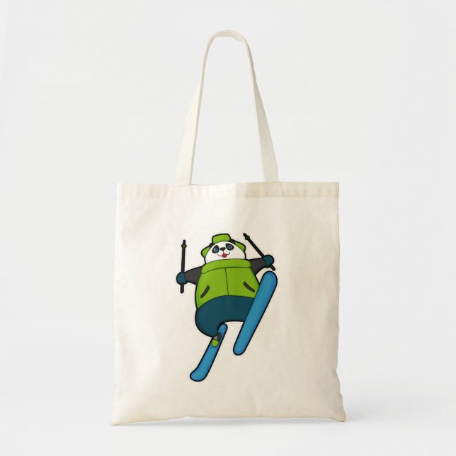Bolso De Tela Panda como saltador de esquí con esquí (Frente)