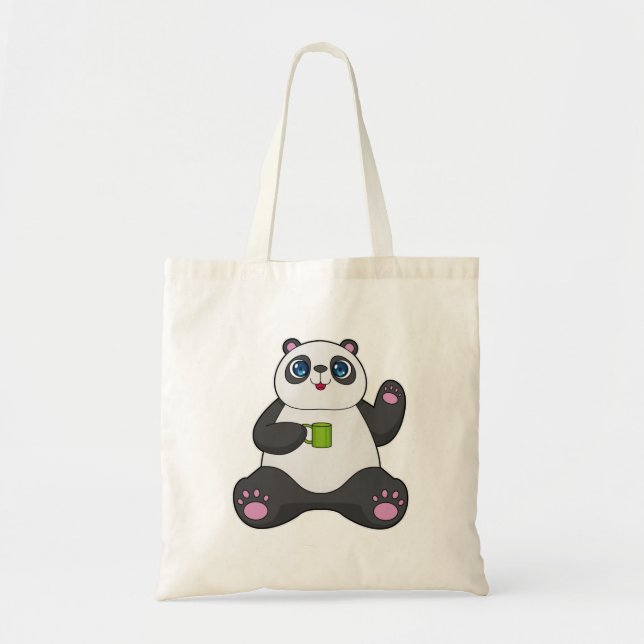 Bolso De Tela Panda con tazón de café (Frente)