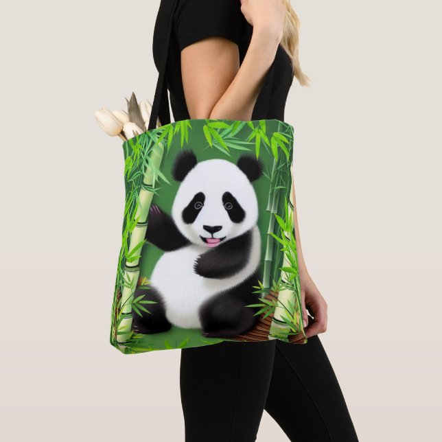 Bolso De Tela Panda Cute En Bosque De Bambú (Detalle)