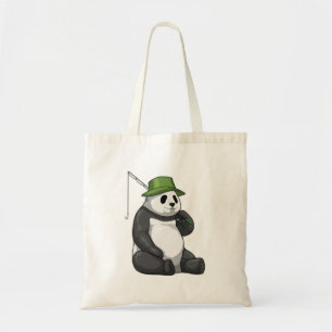 Bolso De Tela Panda en la pesca con barra de pesca