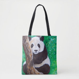Bolso De Tela Panda en una pintura de árbol