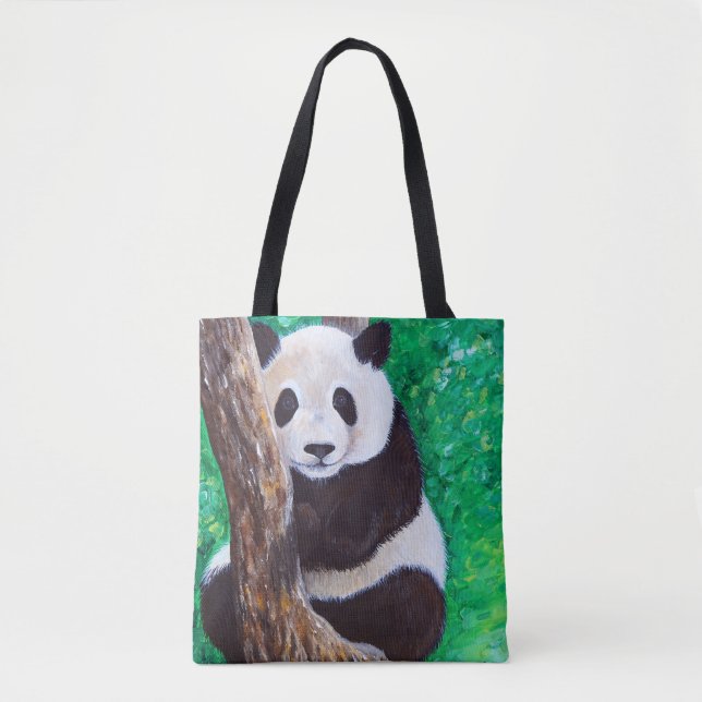 Bolso De Tela Panda en una pintura de árbol (Anverso)