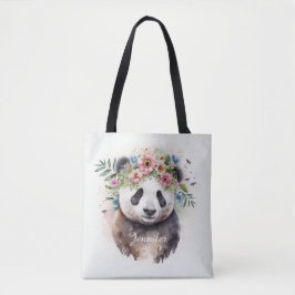 Bolso De Tela Panda Flowers Watercolor                        