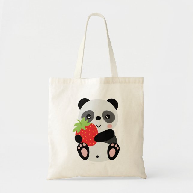 Bolso De Tela Panda fofo com morango (Frente)
