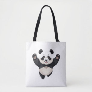 Bolso De Tela Panda Happy Playful Jumping En La Selva Aérea