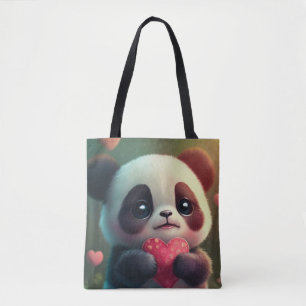 Bolso De Tela Panda Heart (2 caras):