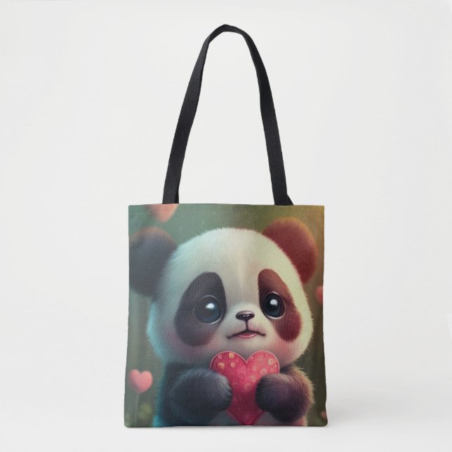 Bolso De Tela Panda Heart (2 caras): (Anverso)