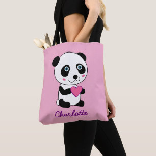 Bolso De Tela Panda lindo con un nombre personalizado del corazó