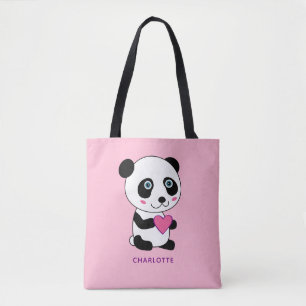 Bolso De Tela Panda lindo con un nombre personalizado del corazó