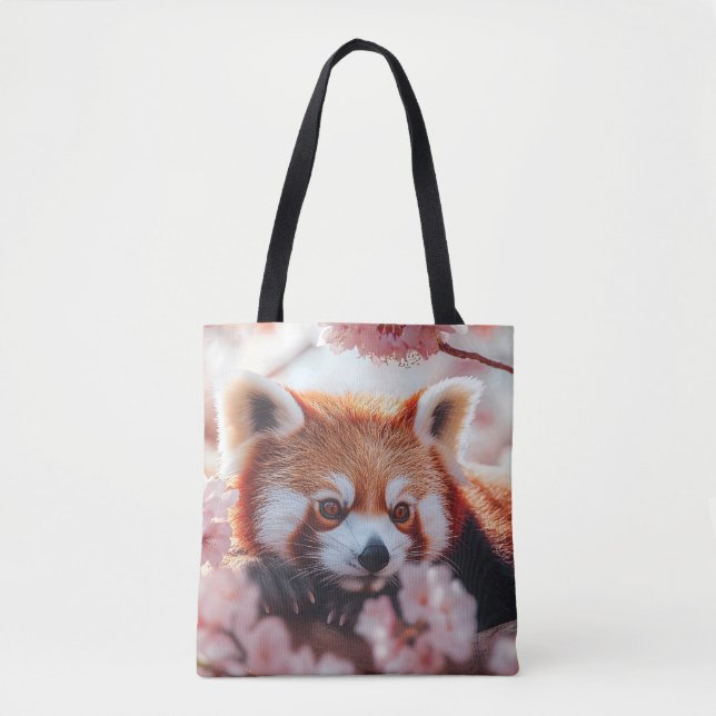 Bolso De Tela Panda Rojo Entre Flores De Cerezo (Anverso)