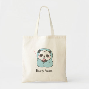 Bolso De Tela Panda somnoliento con pun Barely Awake en manta