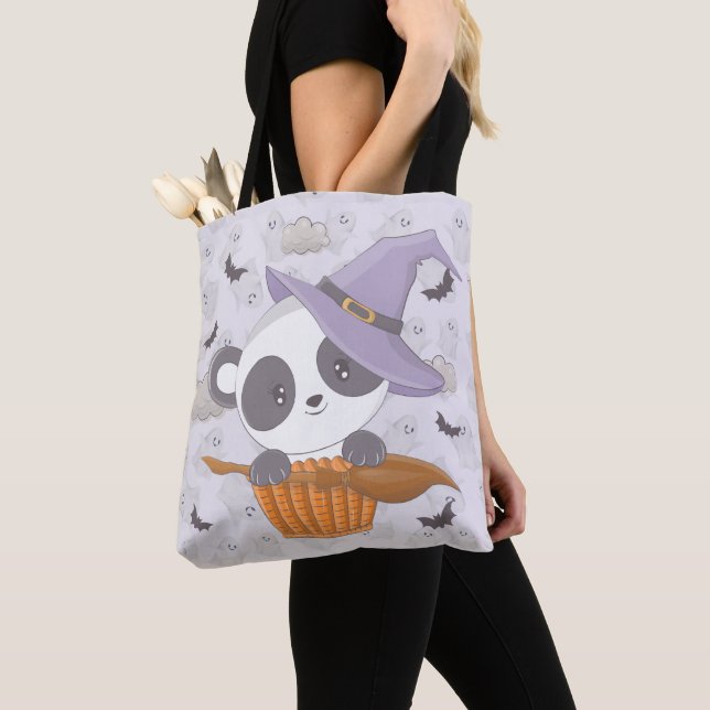 Bolso De Tela Panda Witch Purple Wites Gorra Ghosts Halloween (Detalle)