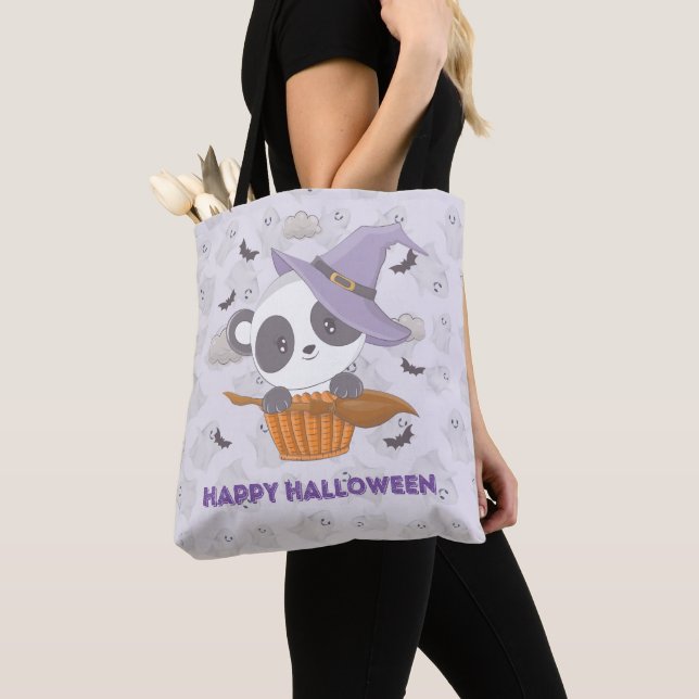 Bolso De Tela Panda Witch Purple Wites Gorra Ghosts Halloween (Detalle)