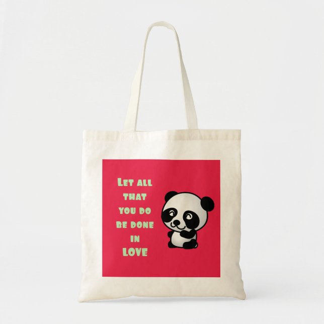 Bolso De Tela Panda with Inspirational Love Quote (Frente)