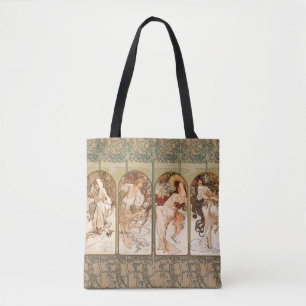 Bolso De Tela Panel de las Cuatro Estaciones de Alphonse Mucha,