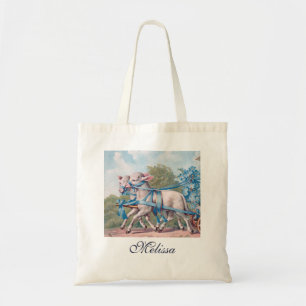 Bolso De Tela Paneles de época vestidos con cintas azules