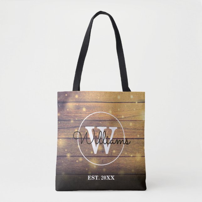 Bolso De Tela Paneles de Madera Rústica Monograma (Anverso)