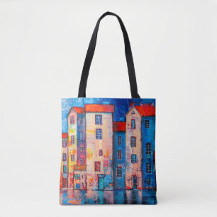 Bolso De Tela Panorama de calle con casas coloridas. Impresión