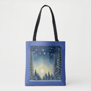Bolso De Tela Panorama De Nieve Evergreen Bajo Las Estrellas Noc
