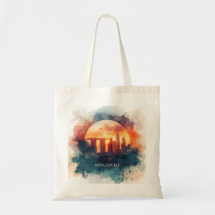 Bolso De Tela Panorama urbano retro de la ciudad de Singapur
