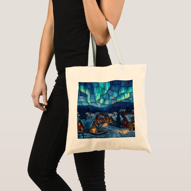 Bolso De Tela Panoramic Stained Glass Winter Village (Anverso (producto))