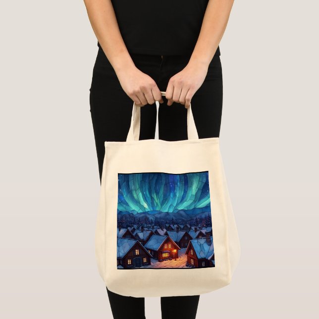 Bolso De Tela Panoramic Stained Glass Winter Village (Anverso (producto))