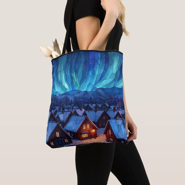 Bolso De Tela Panoramic Stained Glass Winter Village (Detalle)