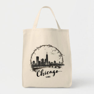 Bolso De Tela Panorámica antigua de la ciudad de Chicago Illinoi