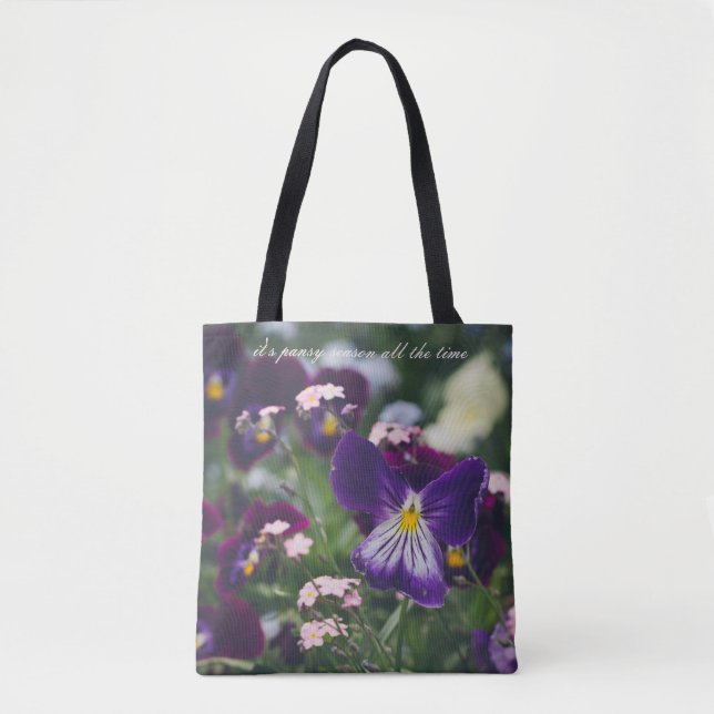 Bolso De Tela Pansias moradas y olores rosados (Anverso)