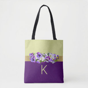 Bolso De Tela Pansies y Tote personalizado de oro
