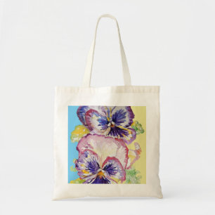 Bolso De Tela Pansy Watercolor Pattern on Pink and Pale Yellow