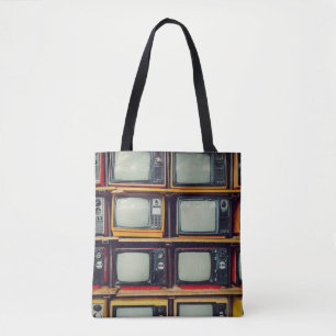 Bolso De Tela Pantalla en blanco de la vieja retro de televisión