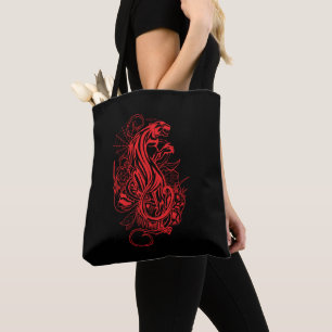 Bolso De Tela Pantera gótica de rojo sólido estilo tatuaje decla
