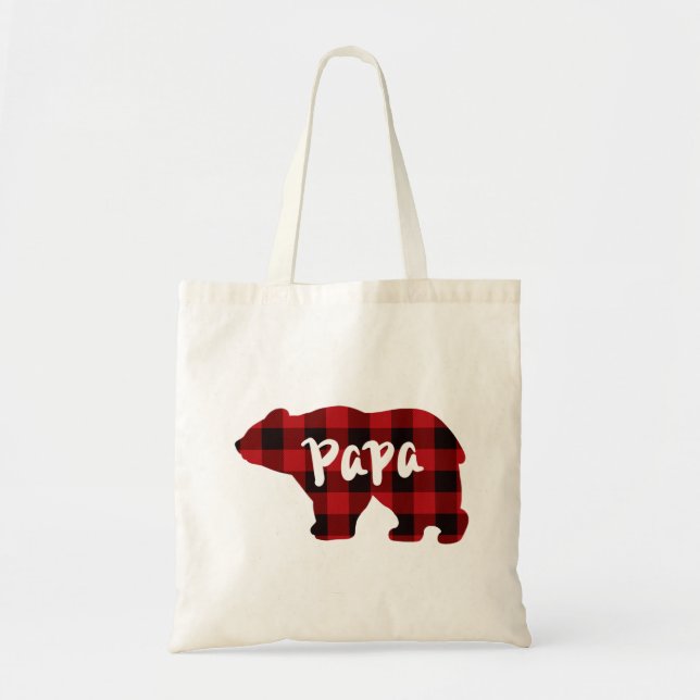 Bolso De Tela Papa Bear - Funda de búfalo roja y negra (Frente)