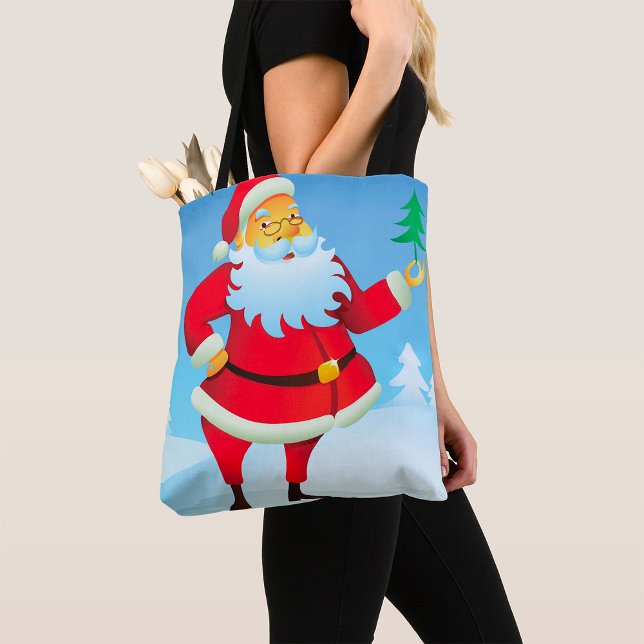 Bolso De Tela Papá Noel caprichoso con un pequeño árbol de Navid (Subido por el creador)